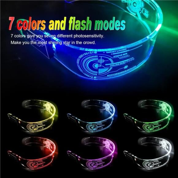 LED Light Up Glasses, LED Visor, Luminous, Cyberpunk Futuristic Cosplay Glasses - Picture 3 of 7